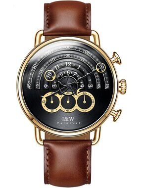 Stylish Men's Chronograph Watch with Leather Strap - 41MM Quartz Timepiece